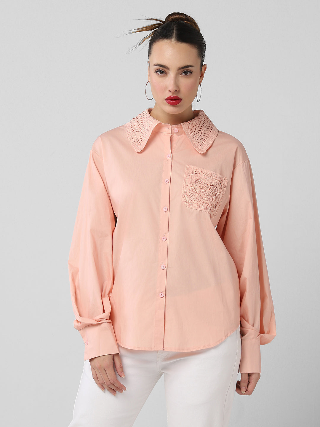 Women Solid Peach Shirt