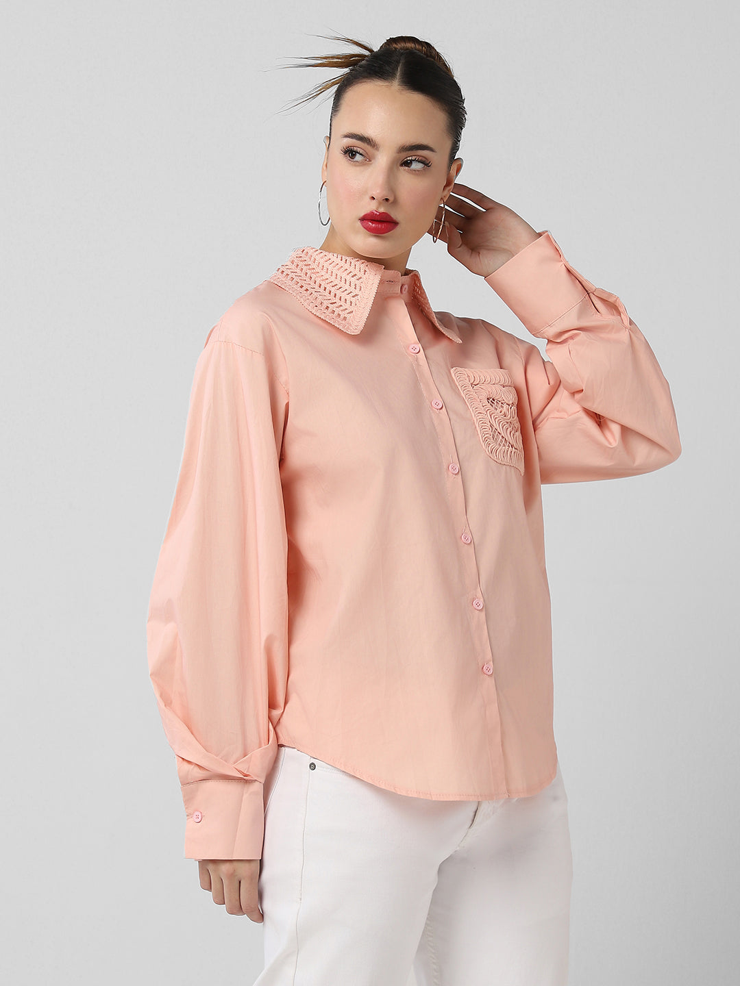 Women Solid Peach Shirt