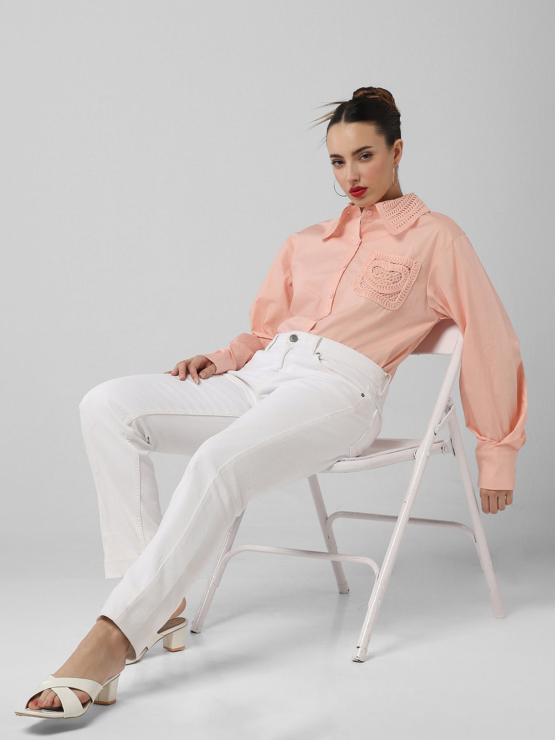 Women Solid Peach Shirt