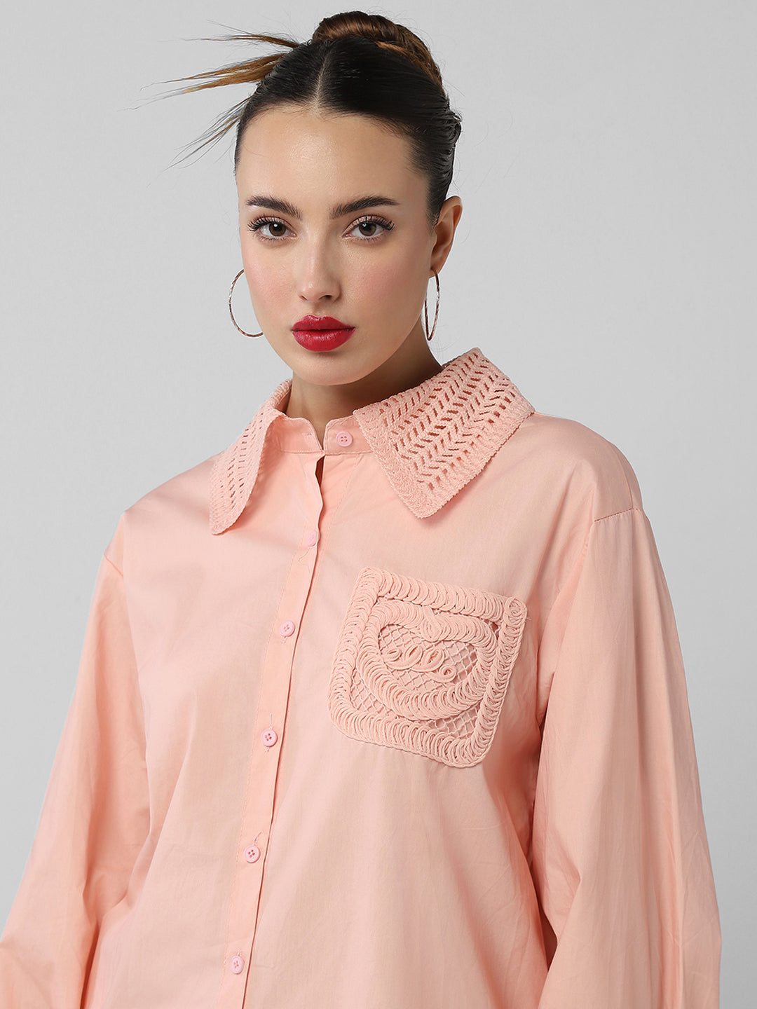 Women Solid Peach Shirt