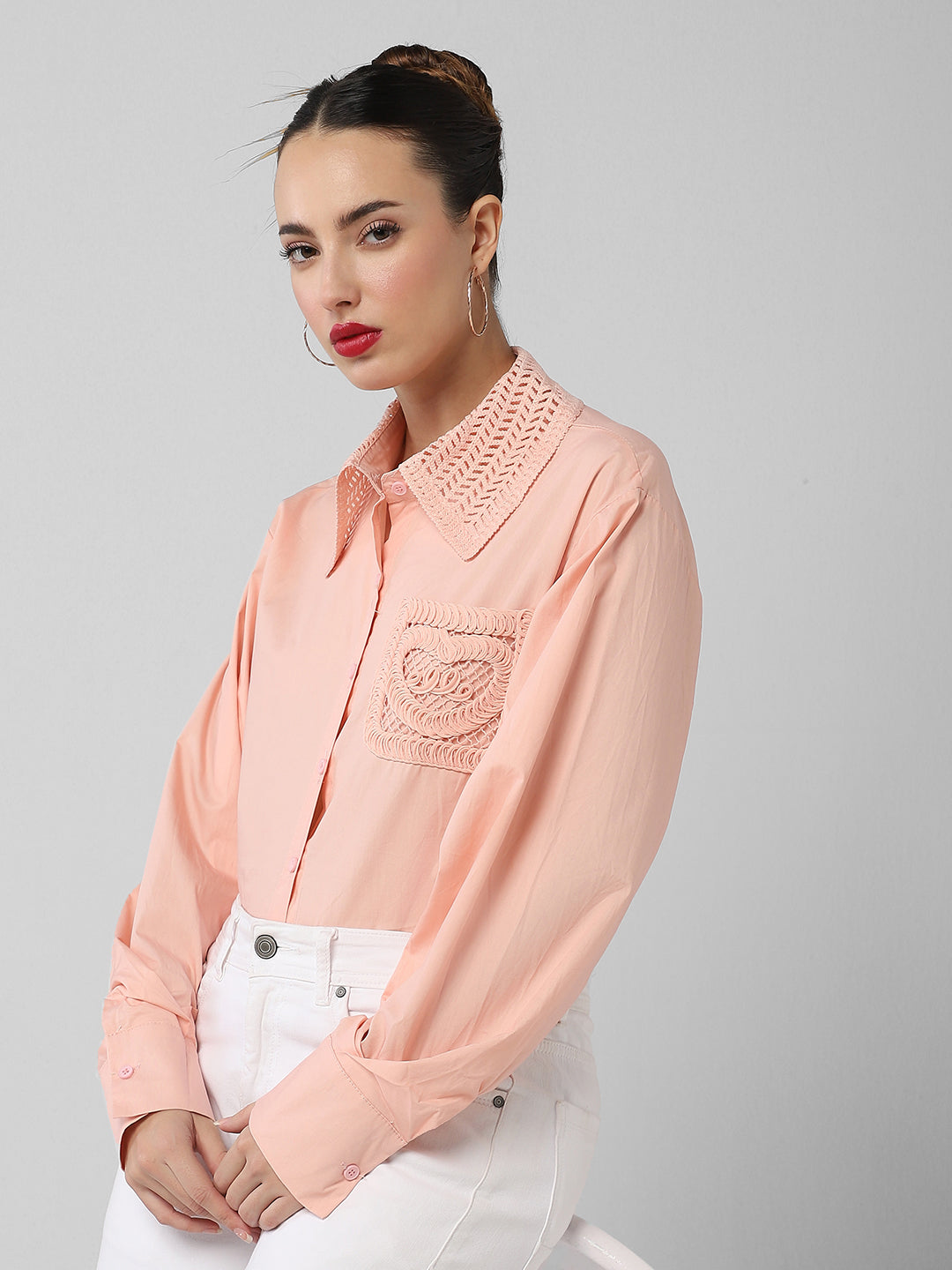 Women Solid Peach Shirt