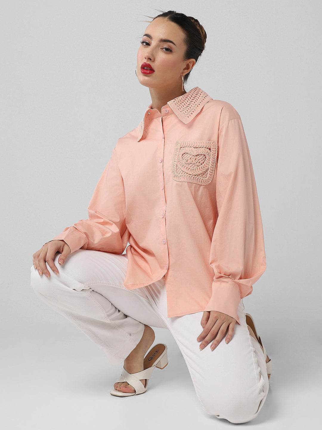 Women Solid Peach Shirt