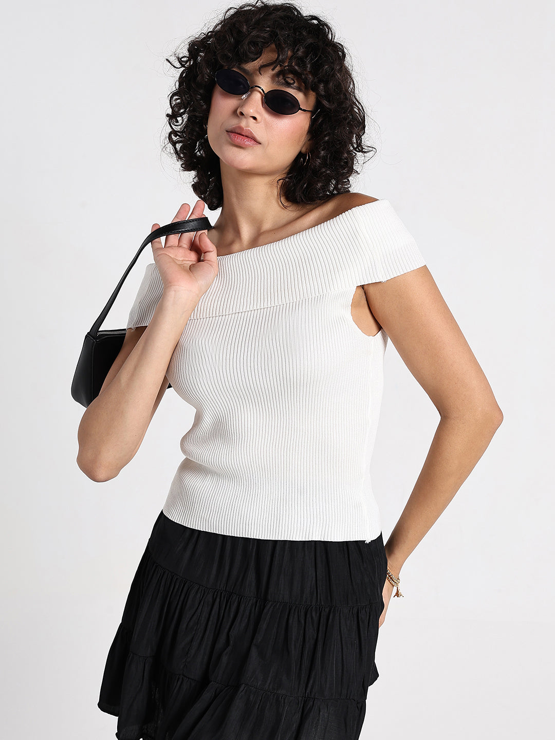 Women's Ribbed White Off-Shoulder Top