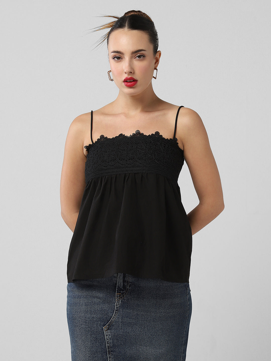 Women Black Solid Top