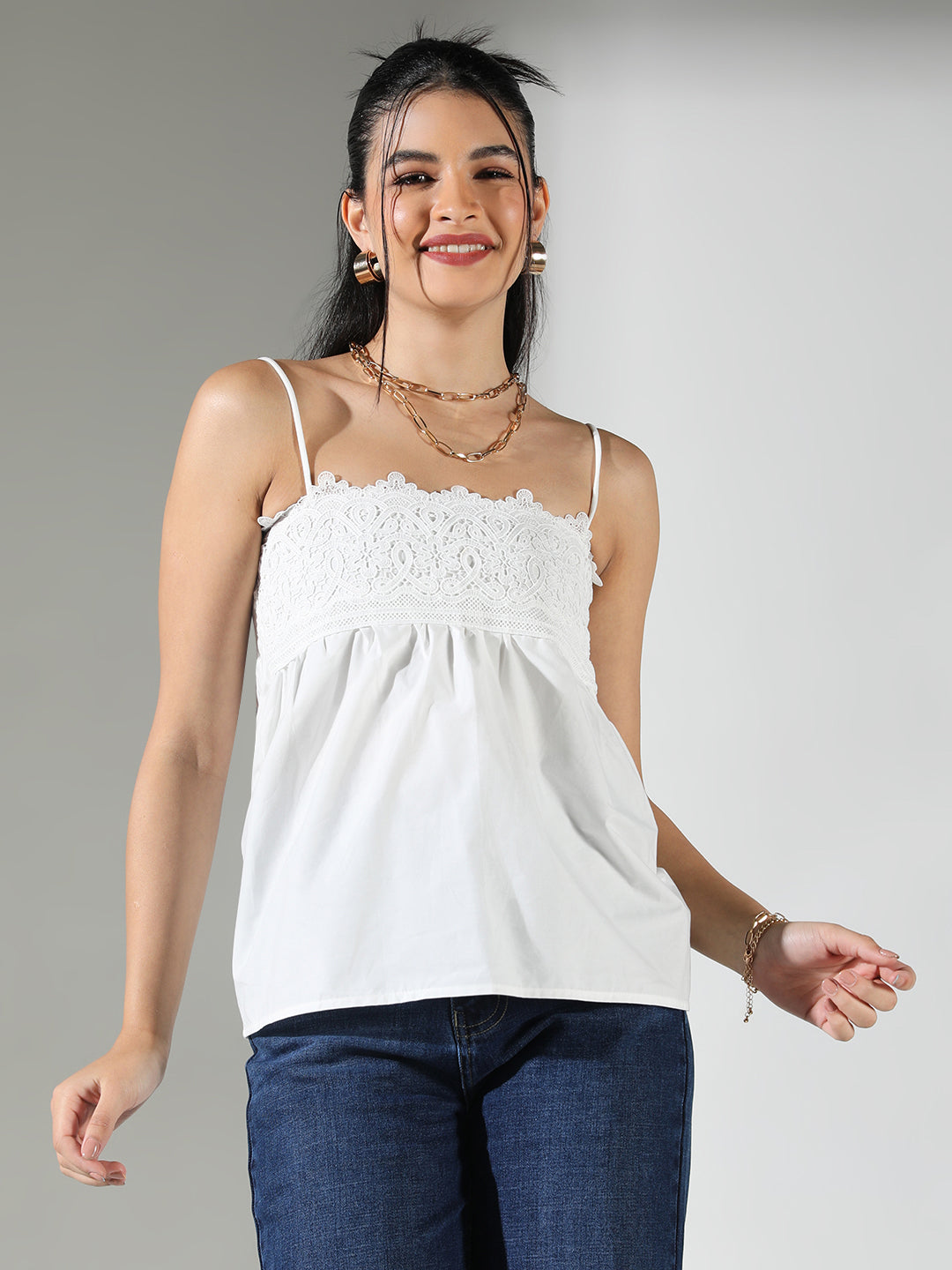 Women White Solid Top