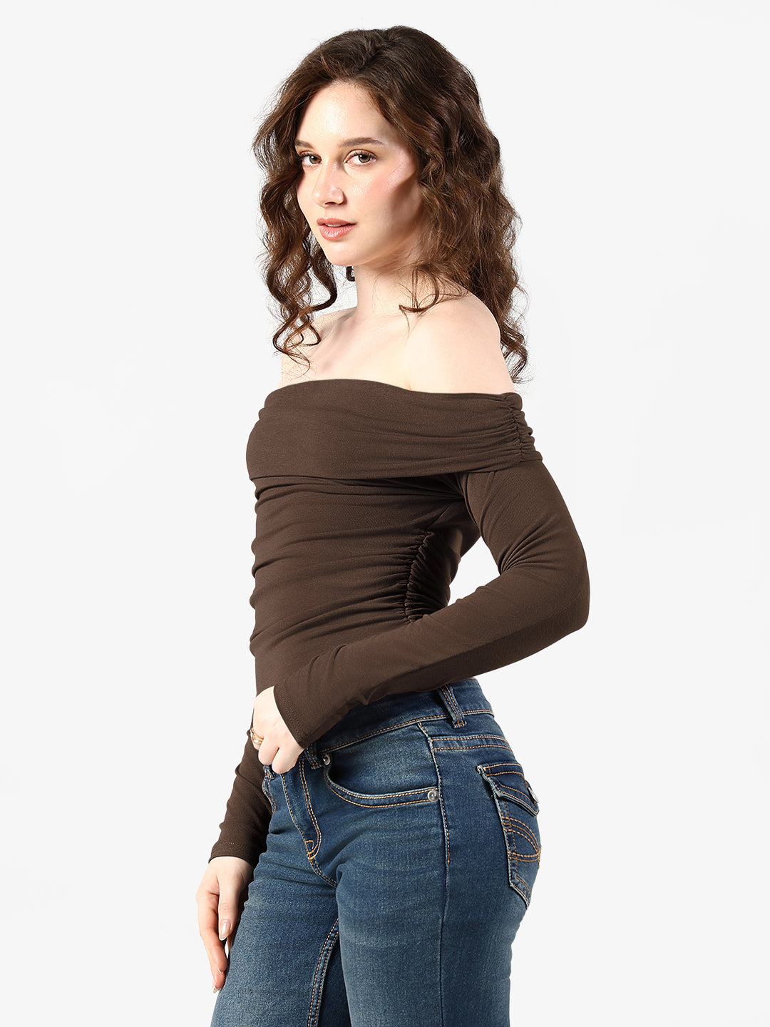 Women's Brown Off Shoulder Top