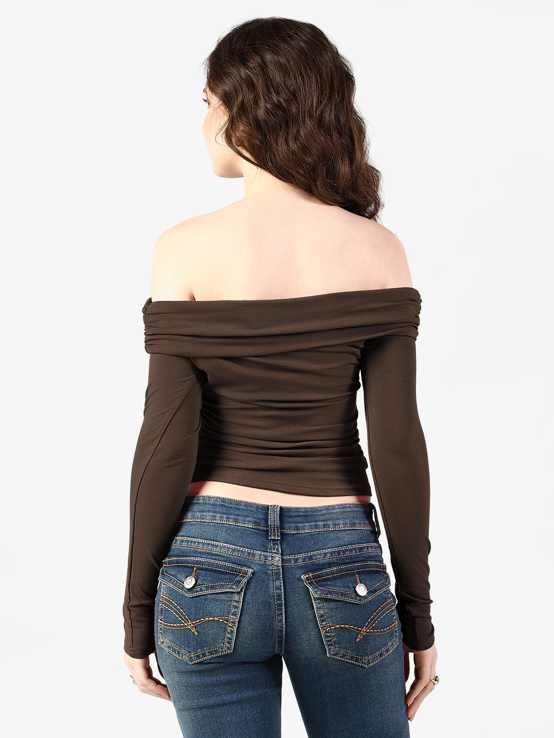 Women's Brown Off Shoulder Top
