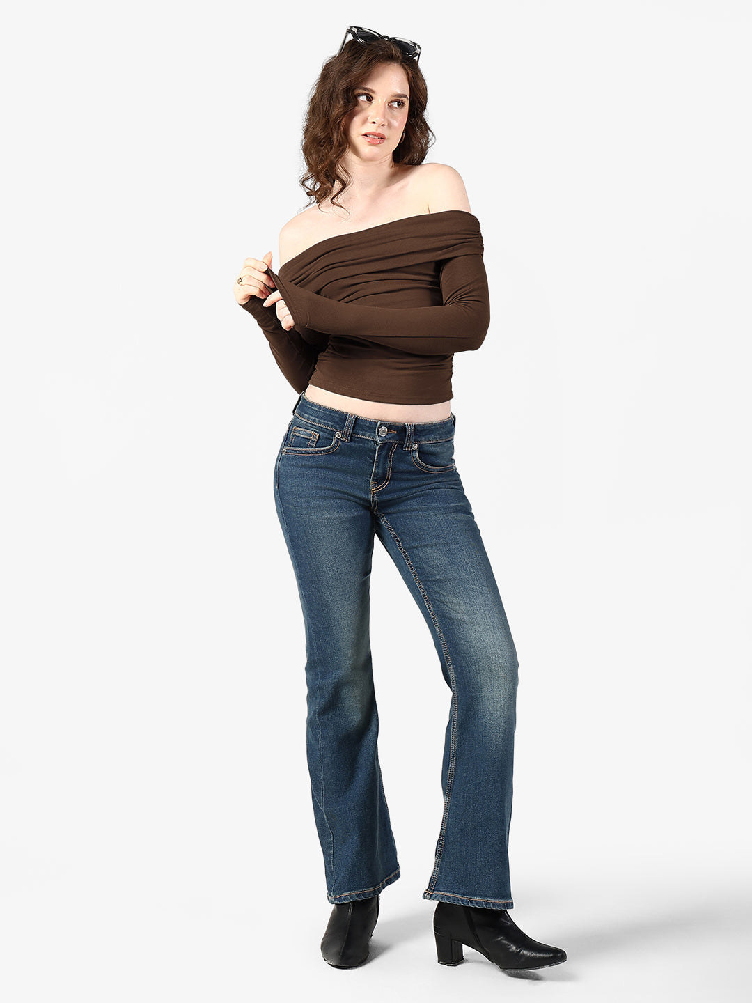 Women's Brown Off Shoulder Top