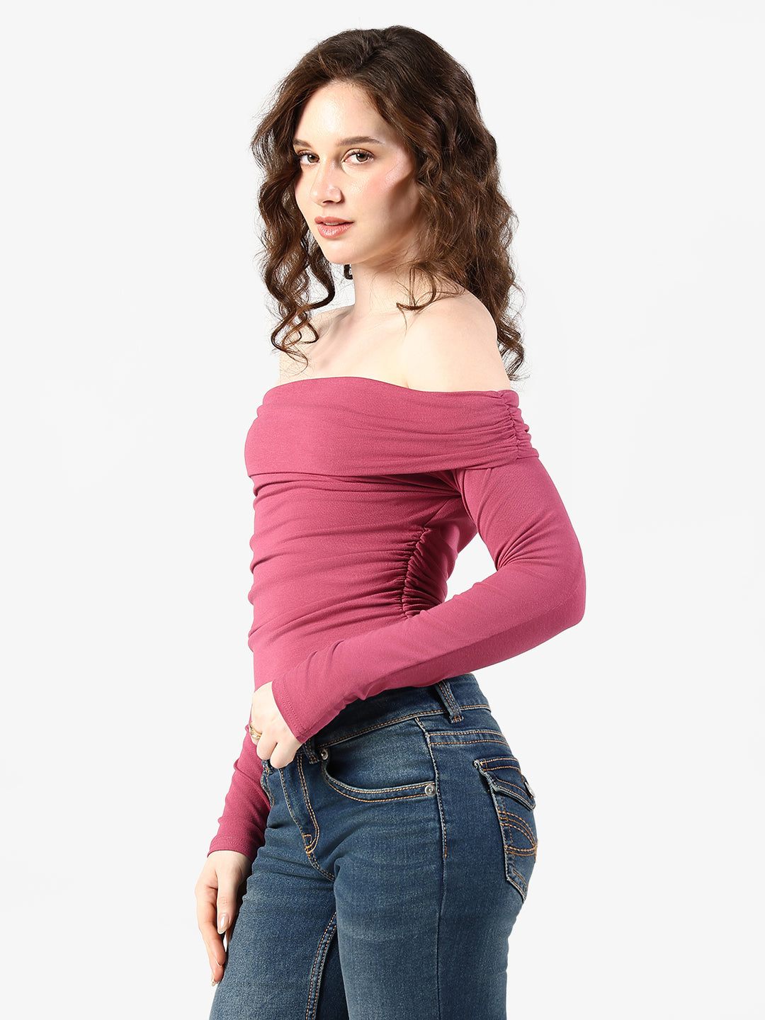 Women's Pink Off Shoulder Top