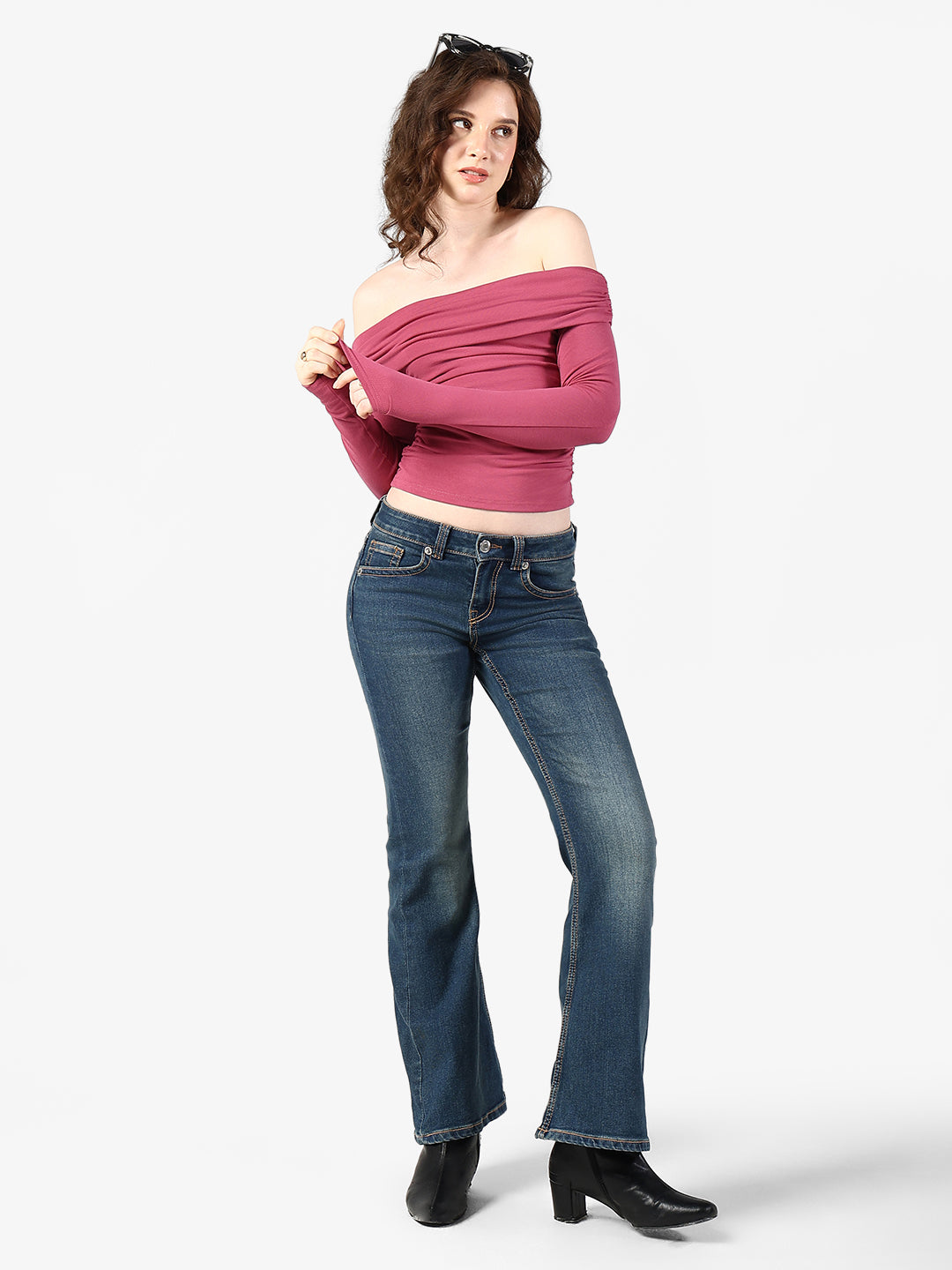 Women's Pink Off Shoulder Top