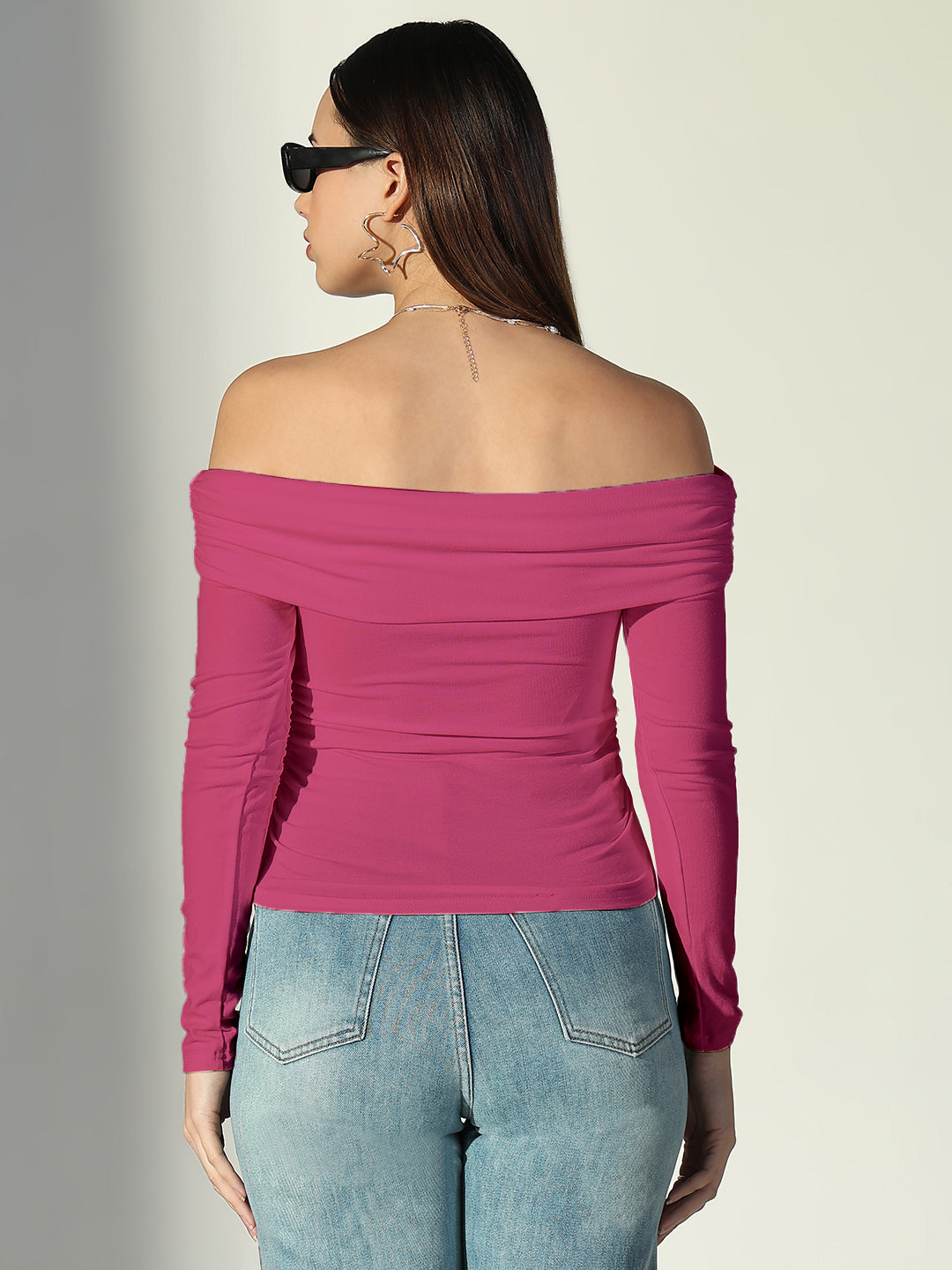 Women Solid Pink Off-Shoulder Top