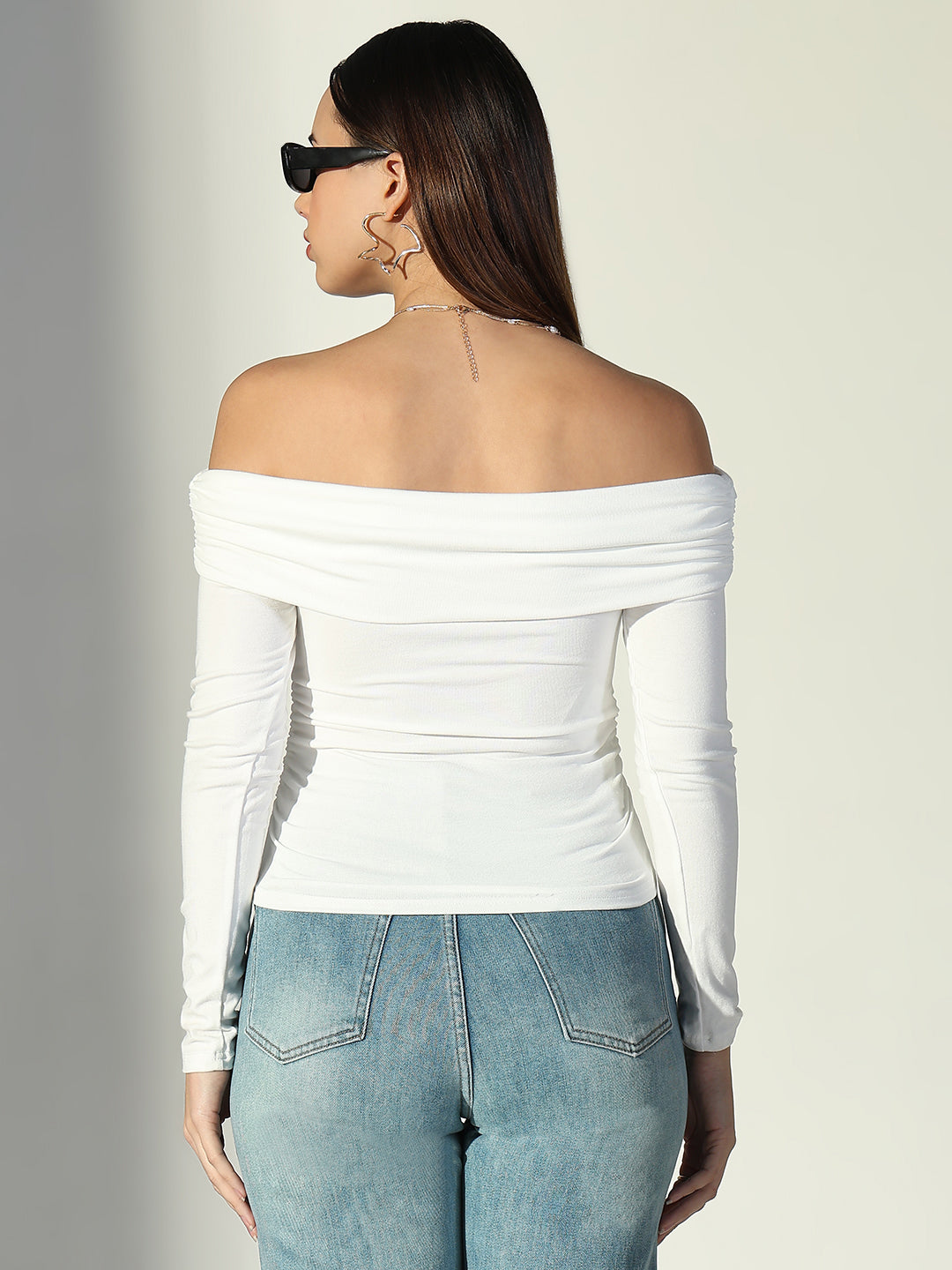 Women White Solid Top