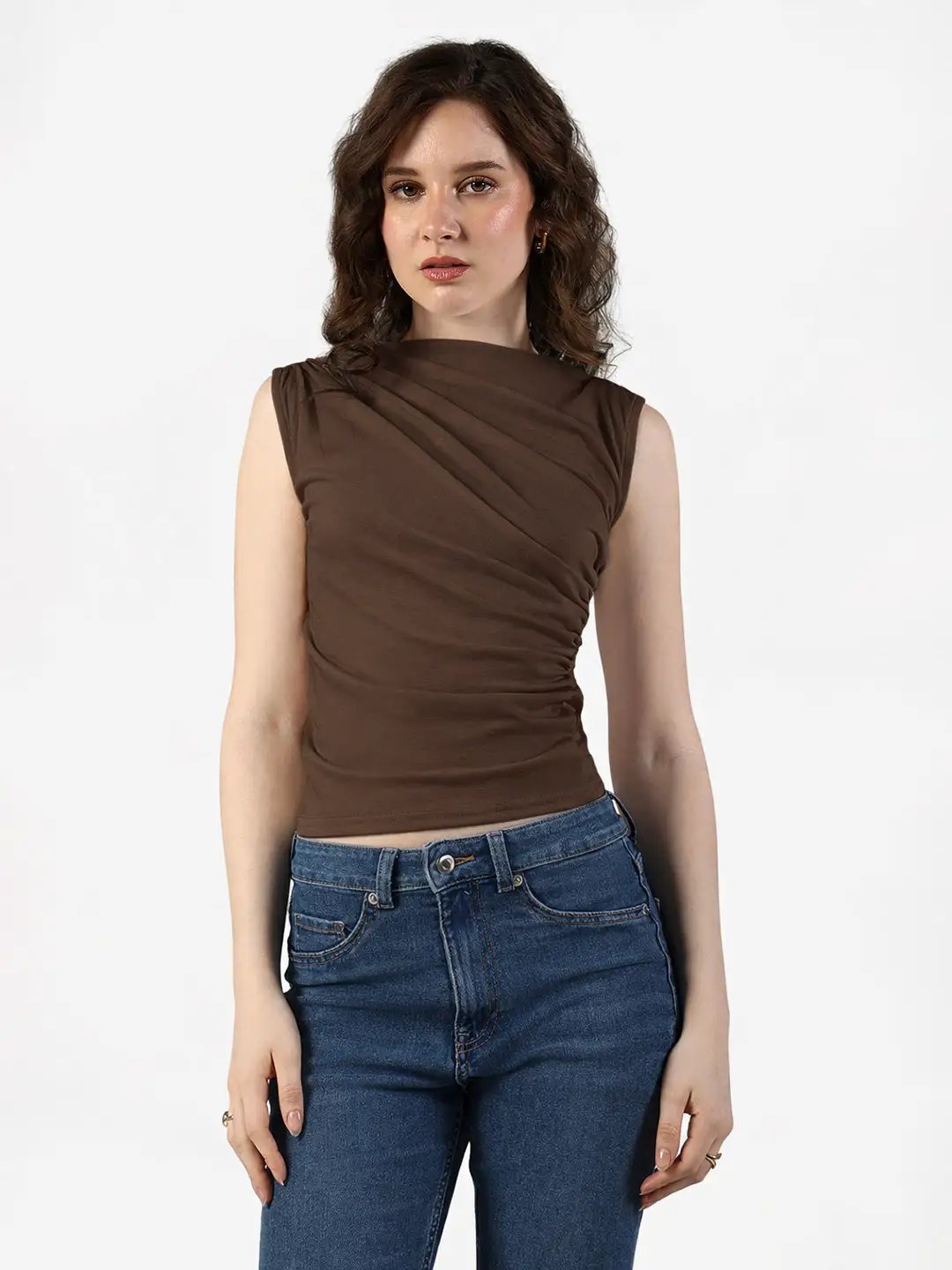 Women's Brown Sleeveless Draped Top - from SHOWOFFFF