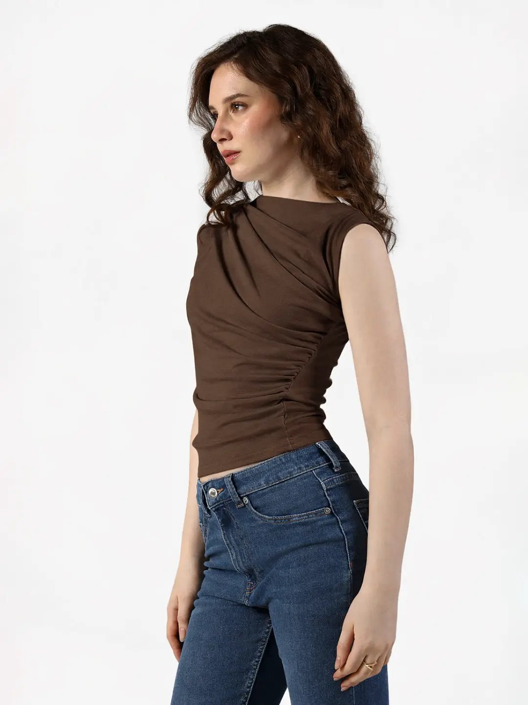 Women's Brown Sleeveless Draped Top - from SHOWOFFFF