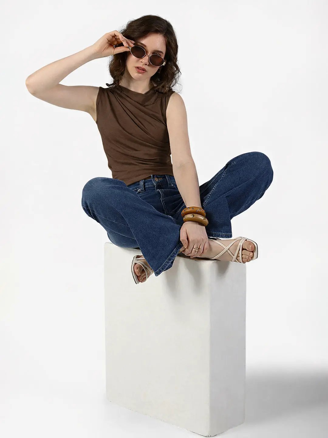 Women's Brown Sleeveless Draped Top - from SHOWOFFFF