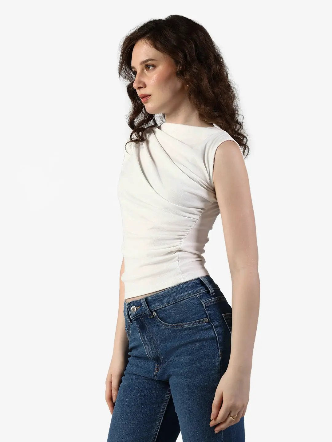 Women's White Sleeveless Draped Top