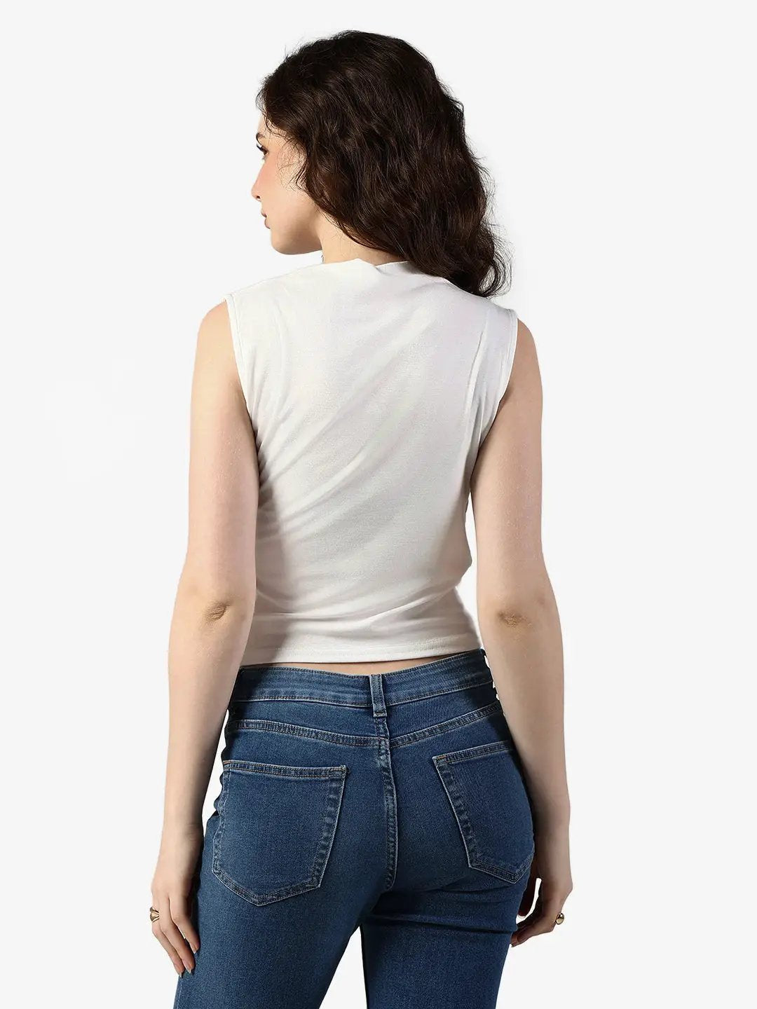 Women's White Sleeveless Draped Top