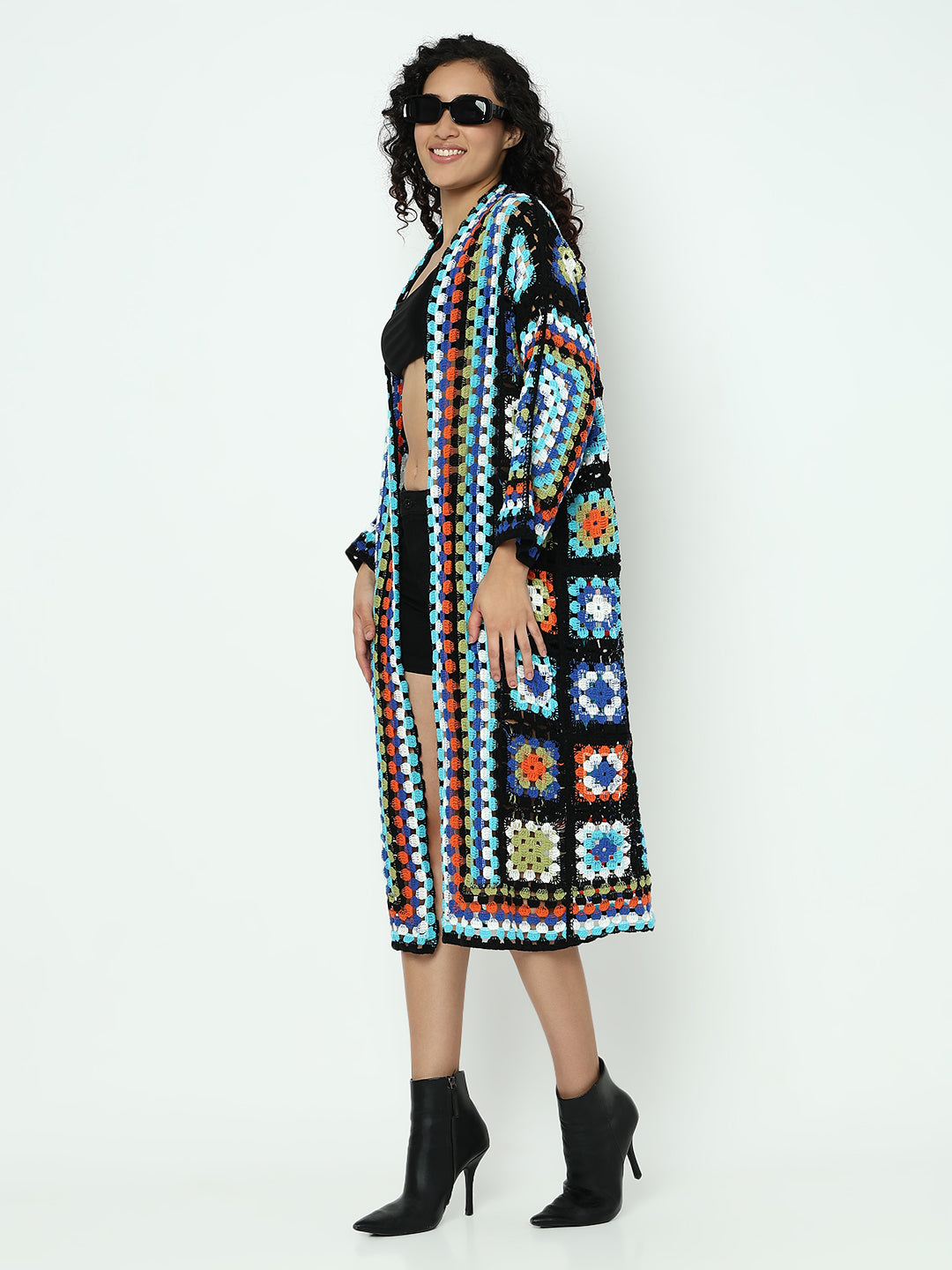 Women's Multicolour Crochet Longline Shrug