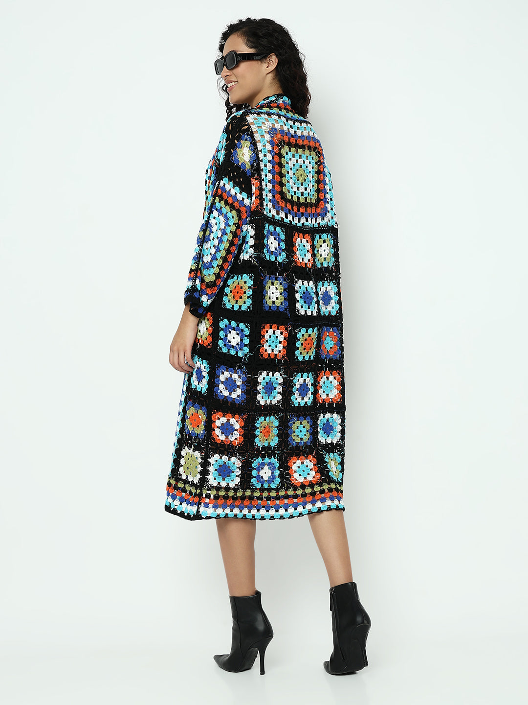 Women's Multicolour Crochet Longline Shrug