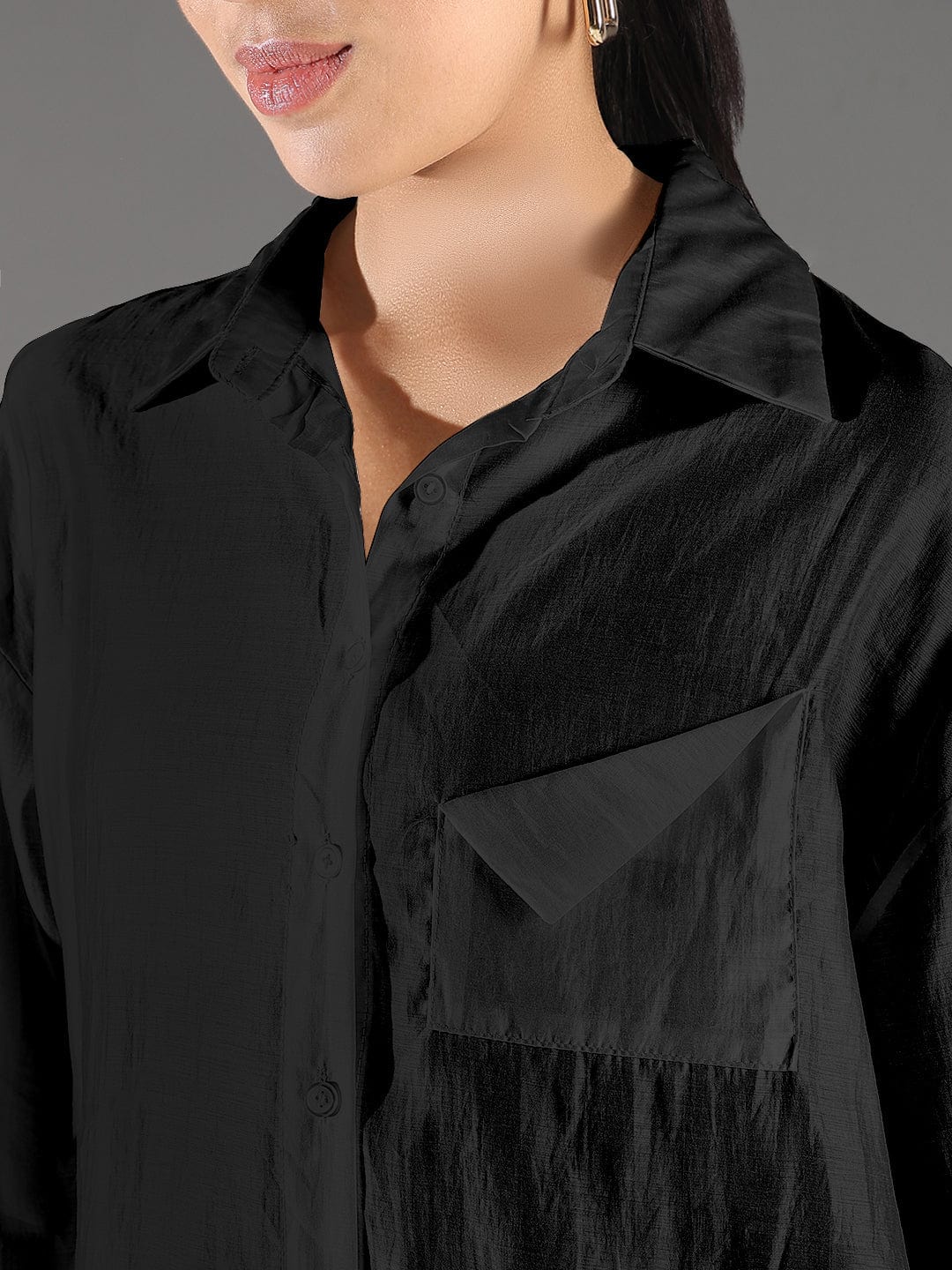 Women's Textured Black Relaxed Fit Shirt