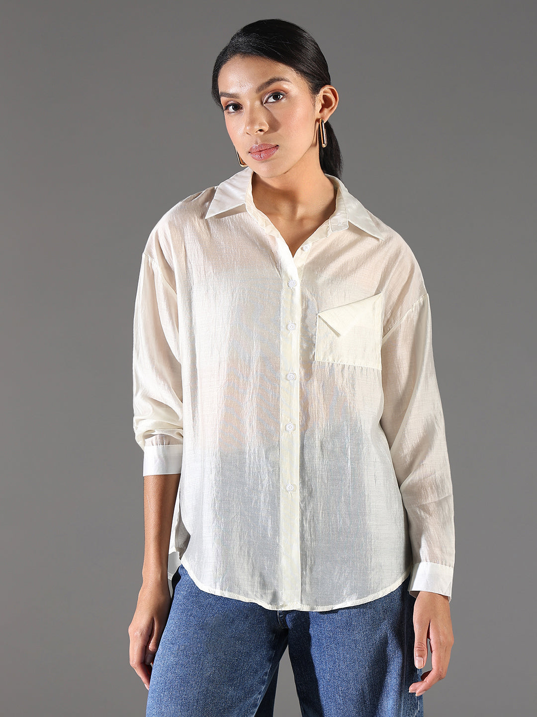 Women Cream Solid Shirt