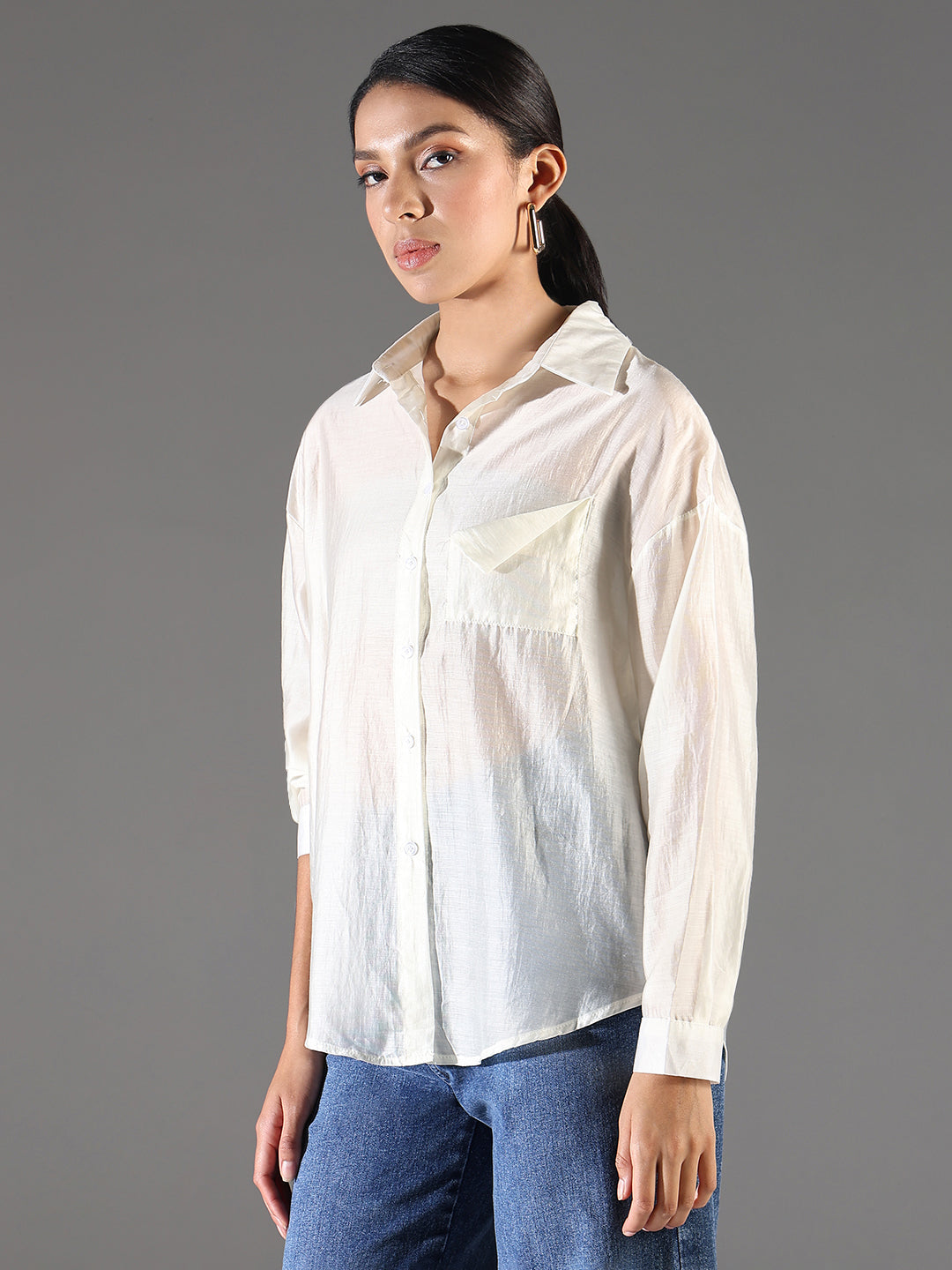 Women Cream Solid Shirt