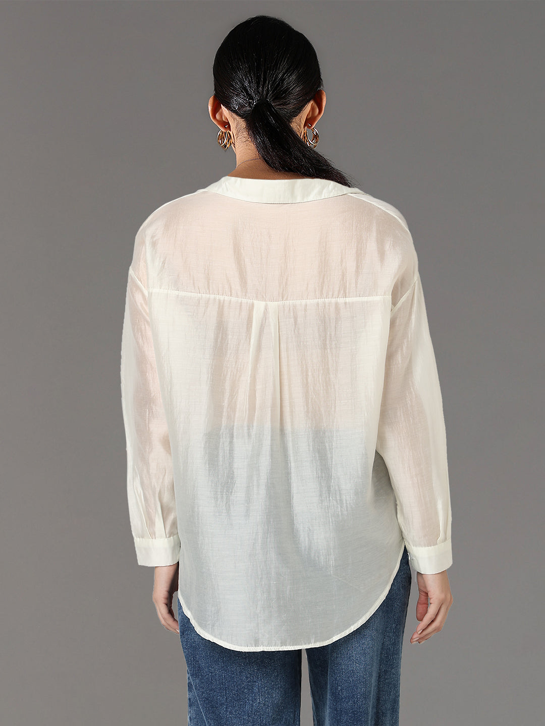 Women Cream Solid Shirt