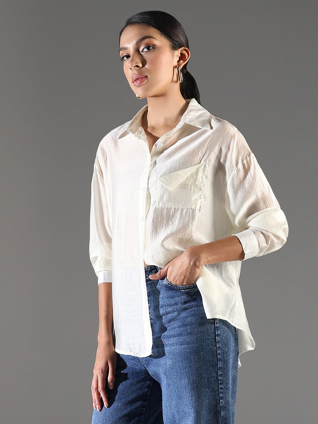 Women Cream Solid Shirt