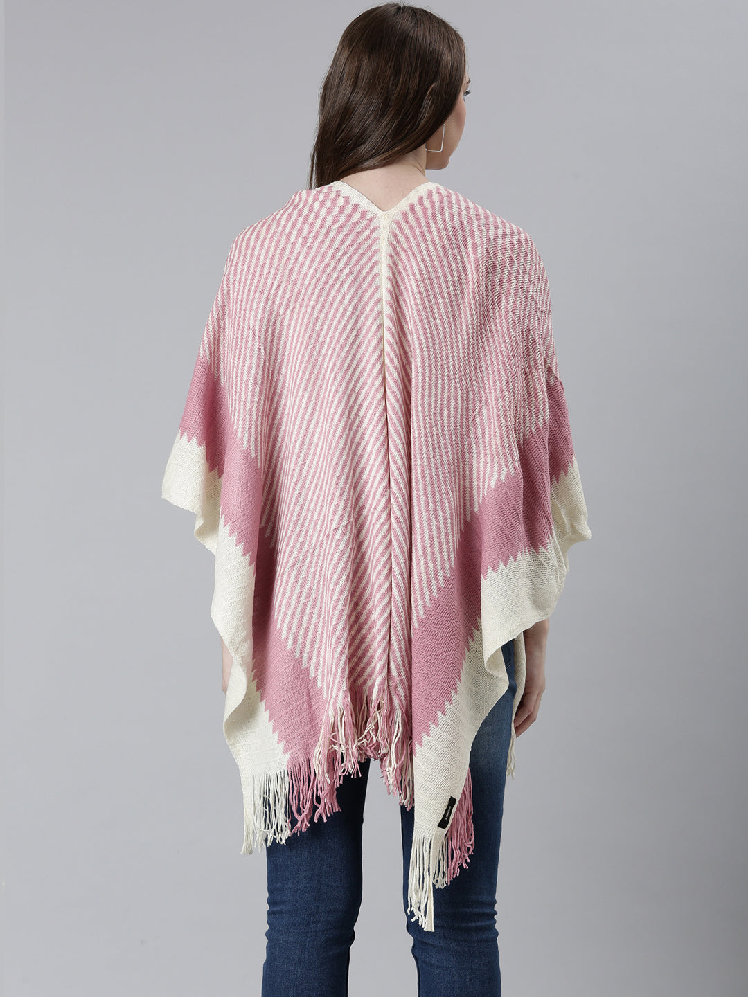 Women's Pink Striped Open Front Poncho