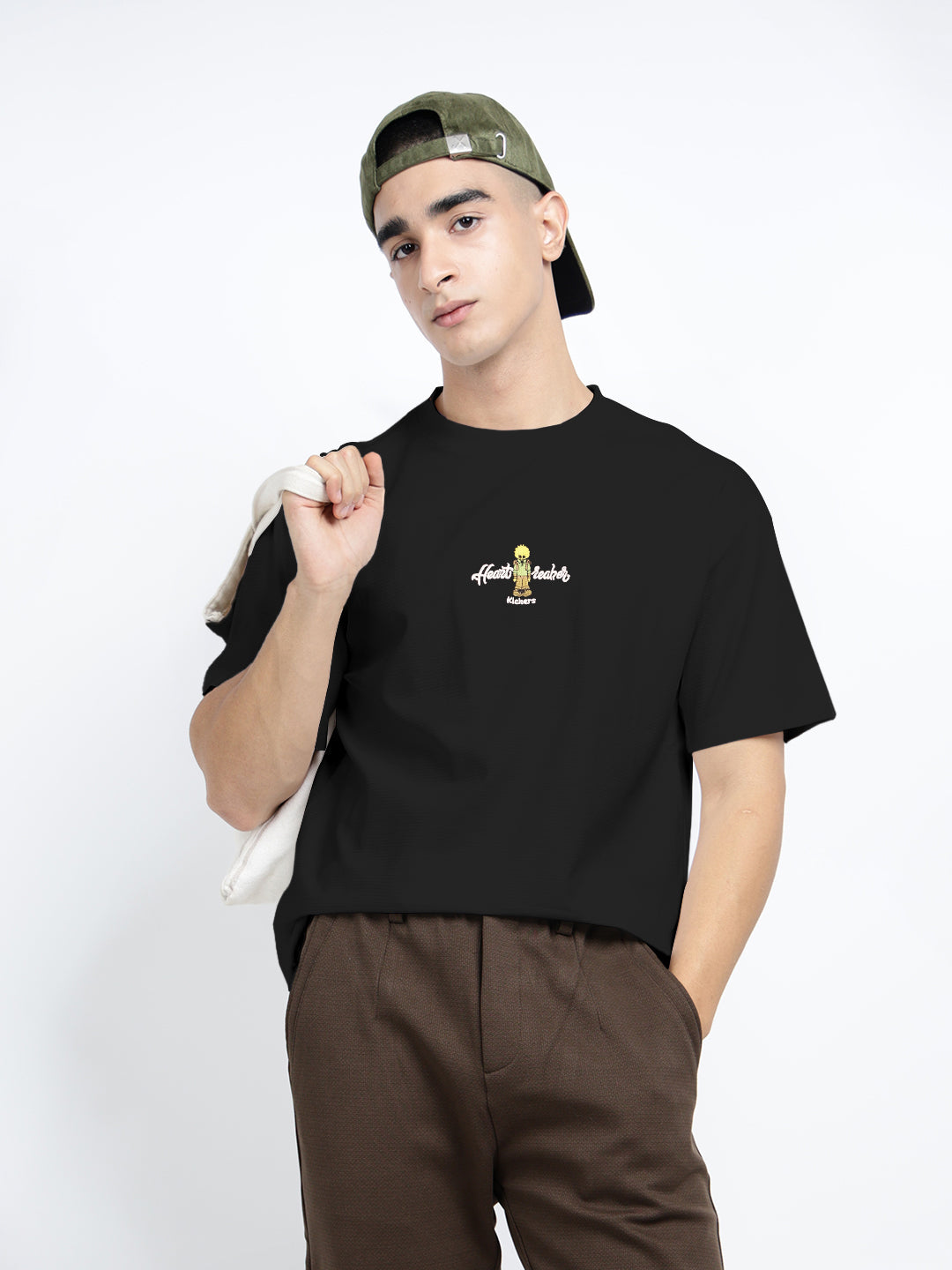 Men's Graphic Print Black Short Sleeves Round Neck Relaxed Fit T-Shirt