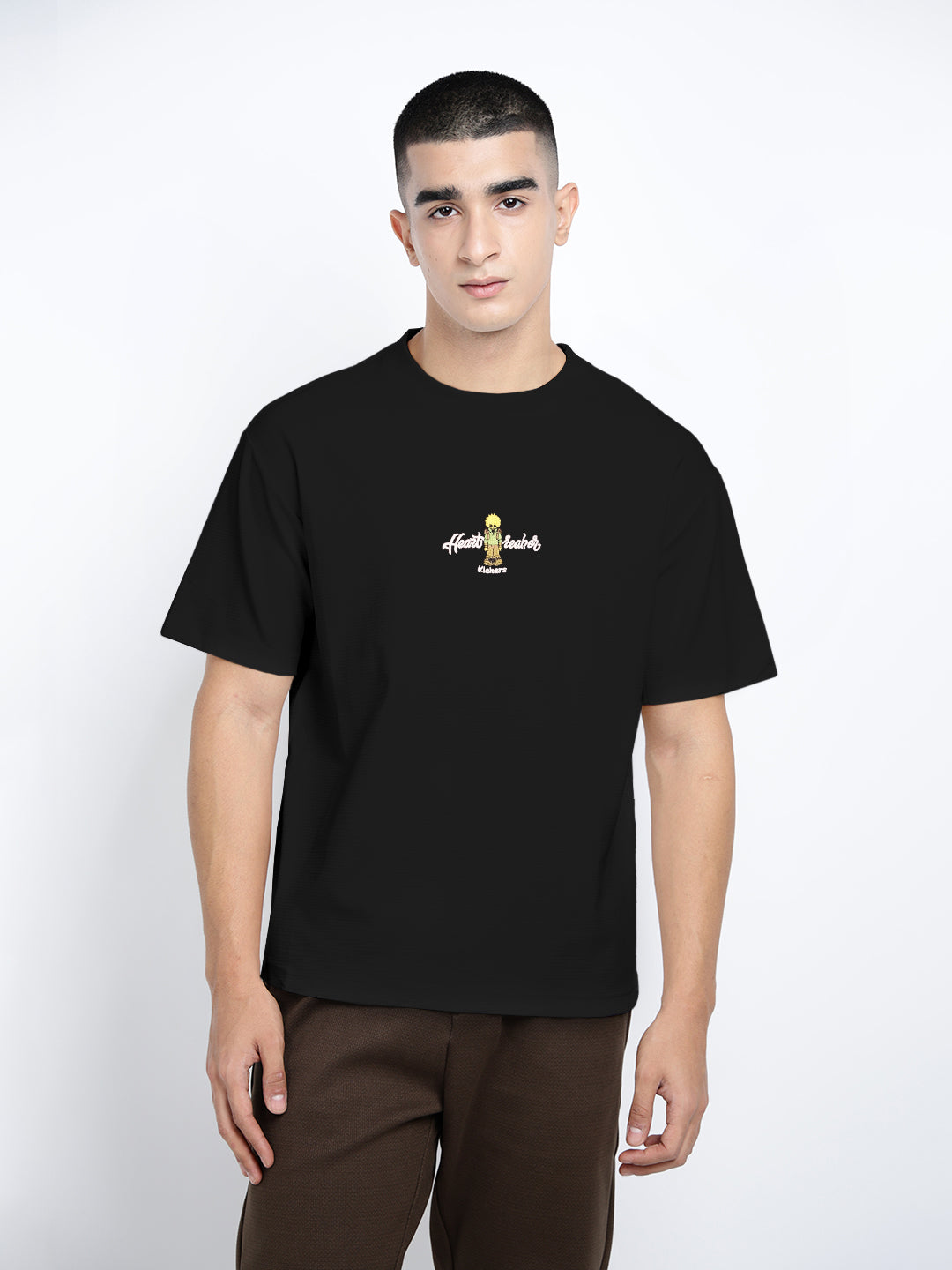 Men's Graphic Print Black Short Sleeves Round Neck Relaxed Fit T-Shirt