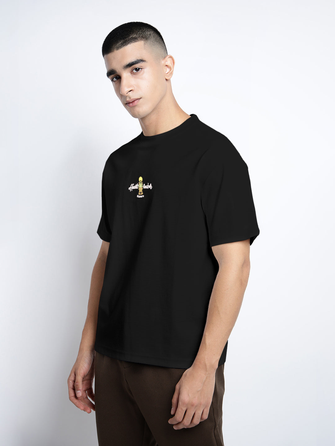 Men's Graphic Print Black Short Sleeves Round Neck Relaxed Fit T-Shirt