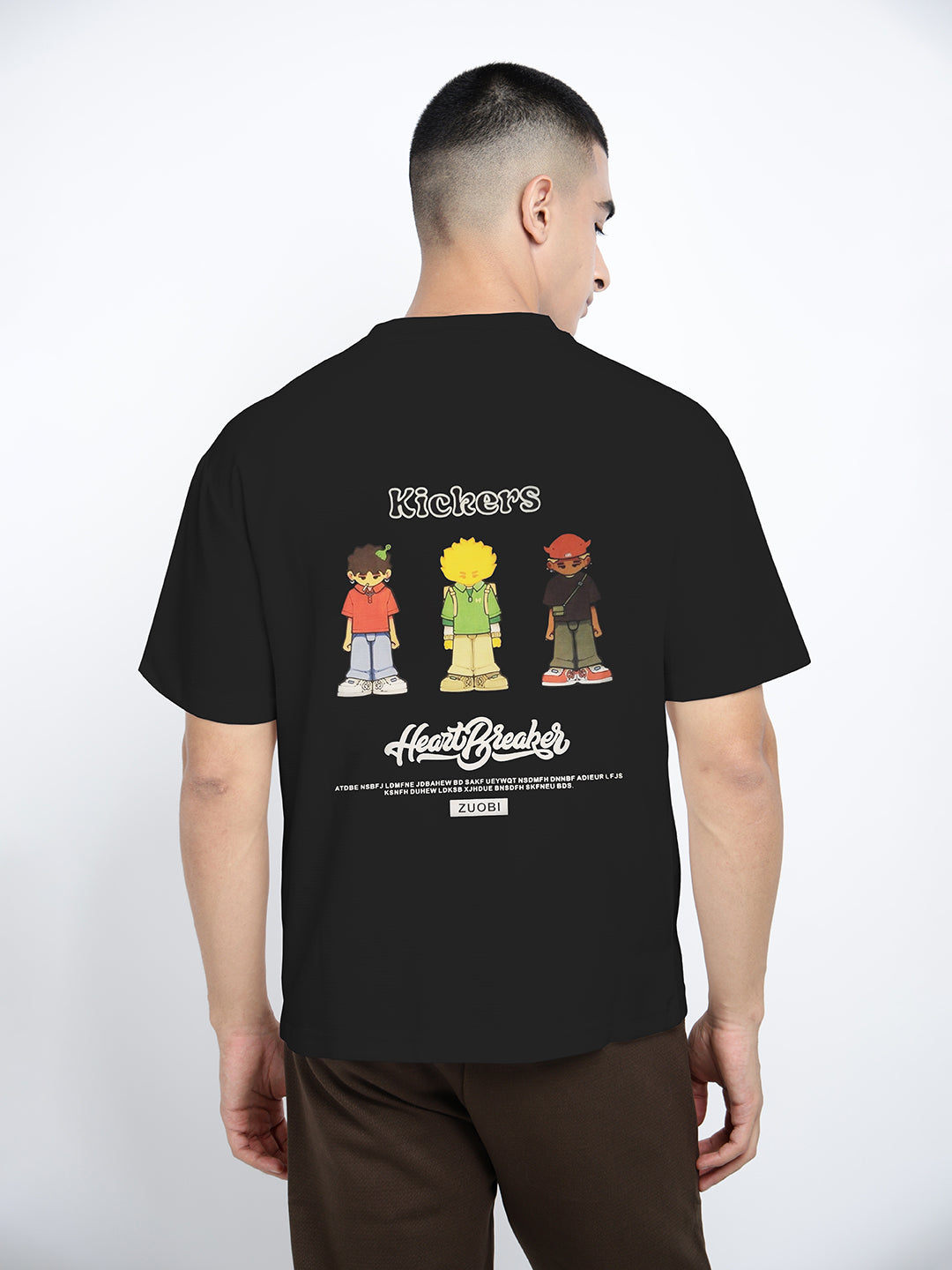 Men's Graphic Print Black Short Sleeves Round Neck Relaxed Fit T-Shirt