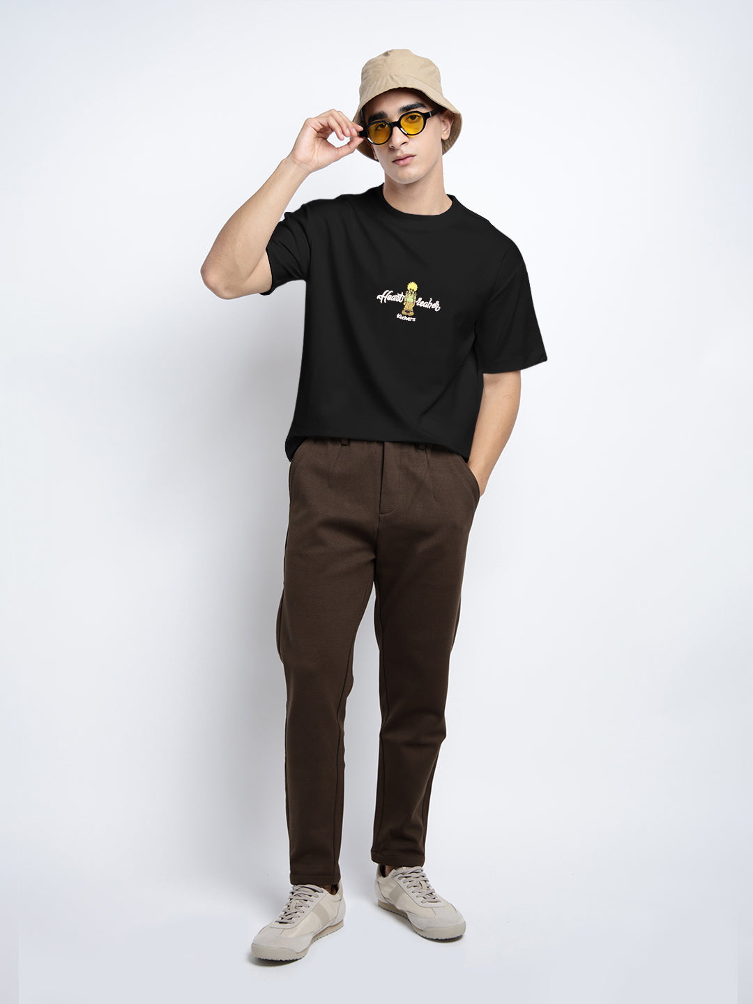 Men's Graphic Print Black Short Sleeves Round Neck Relaxed Fit T-Shirt