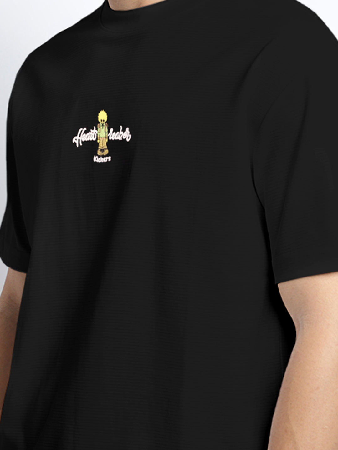 Men's Graphic Print Black Short Sleeves Round Neck Relaxed Fit T-Shirt