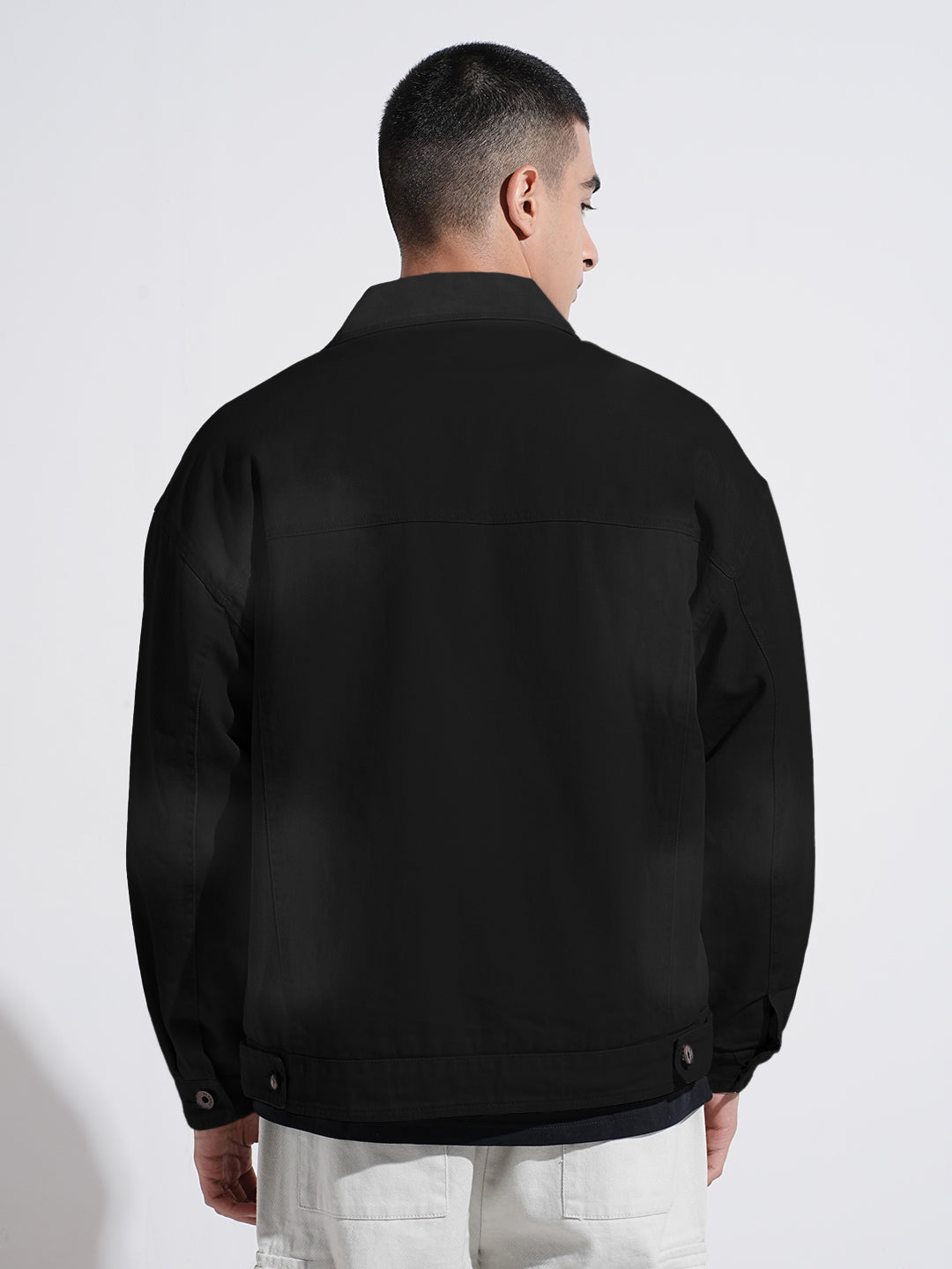 Men's Grey Washed Effect Denim Button Down Jacket