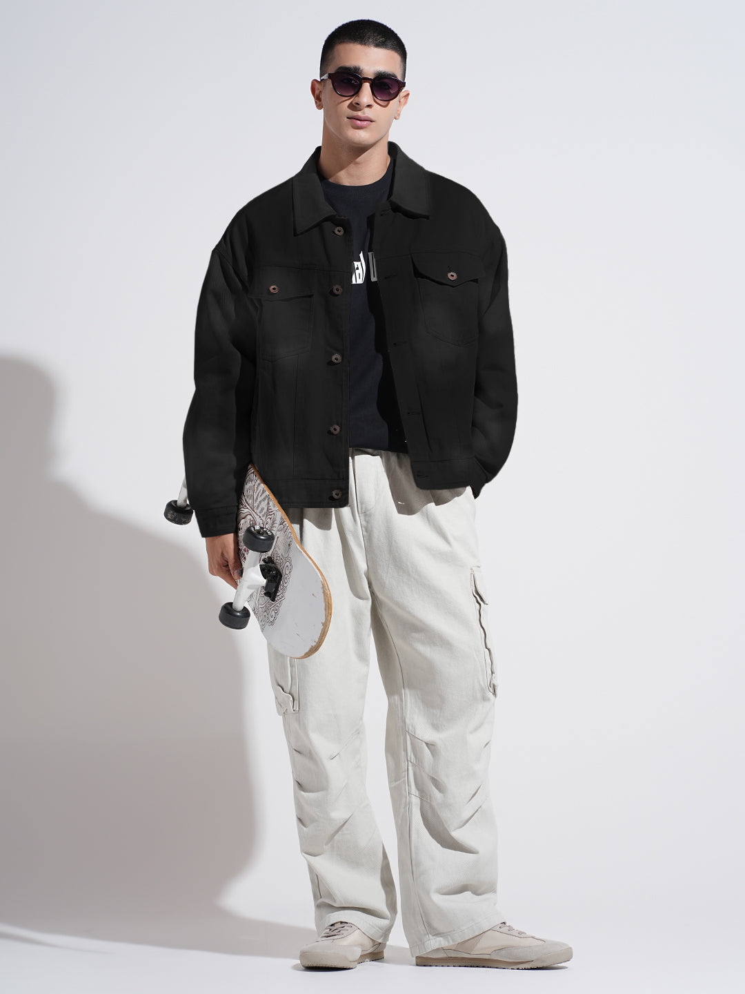 Men's Grey Washed Effect Denim Button Down Jacket