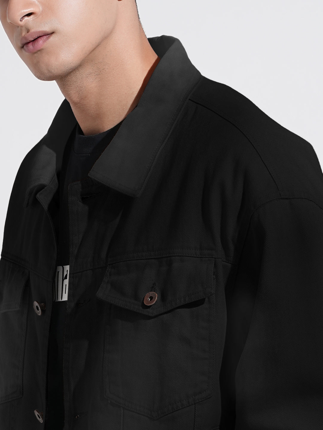 Men's Grey Washed Effect Denim Button Down Jacket