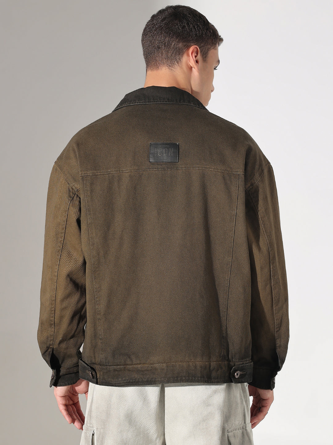 Men's Olive Washed Denim Jacket with Utility Pockets