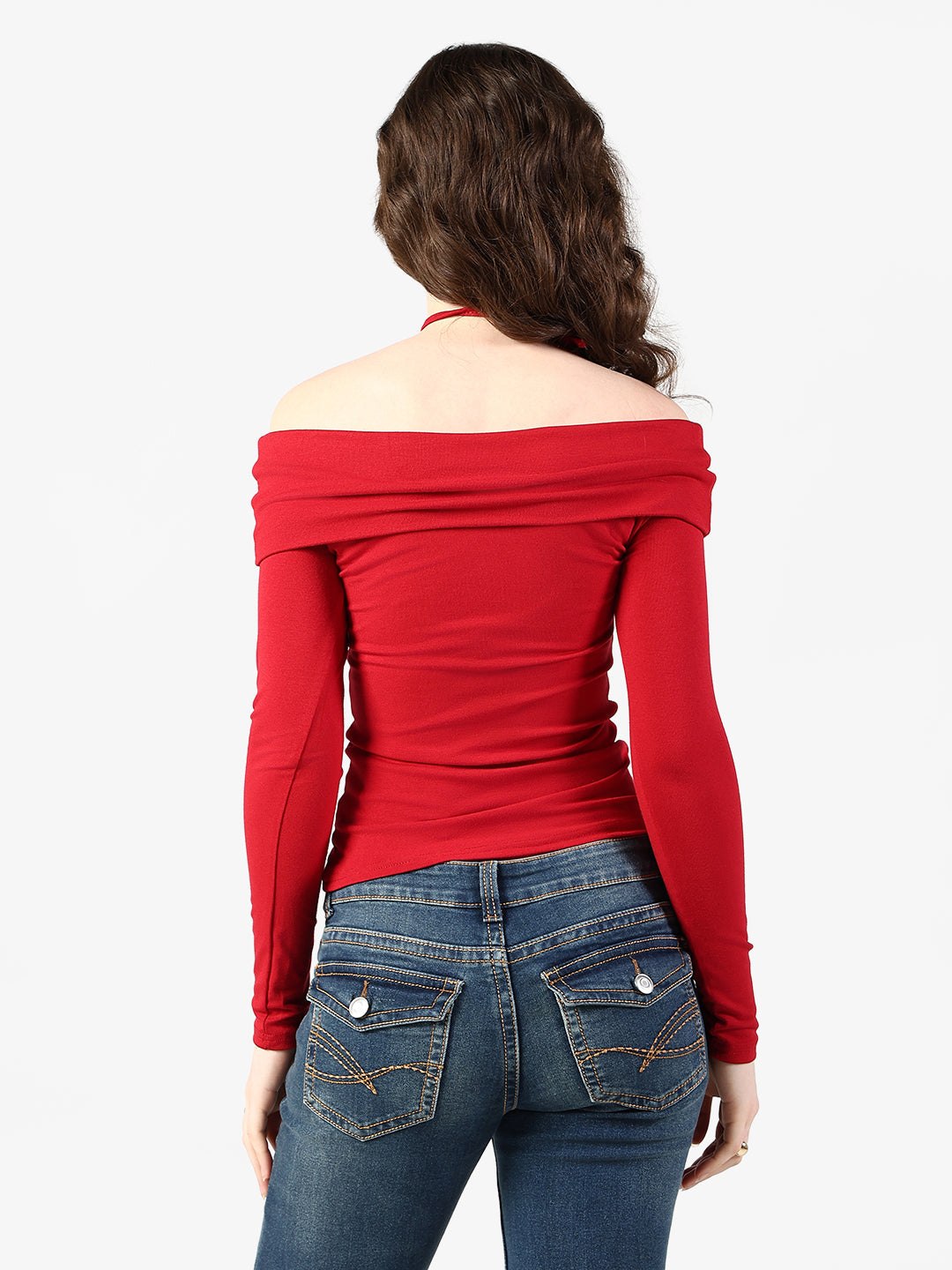 Women's Red Off Shoulder Top with Rose Choker Detail