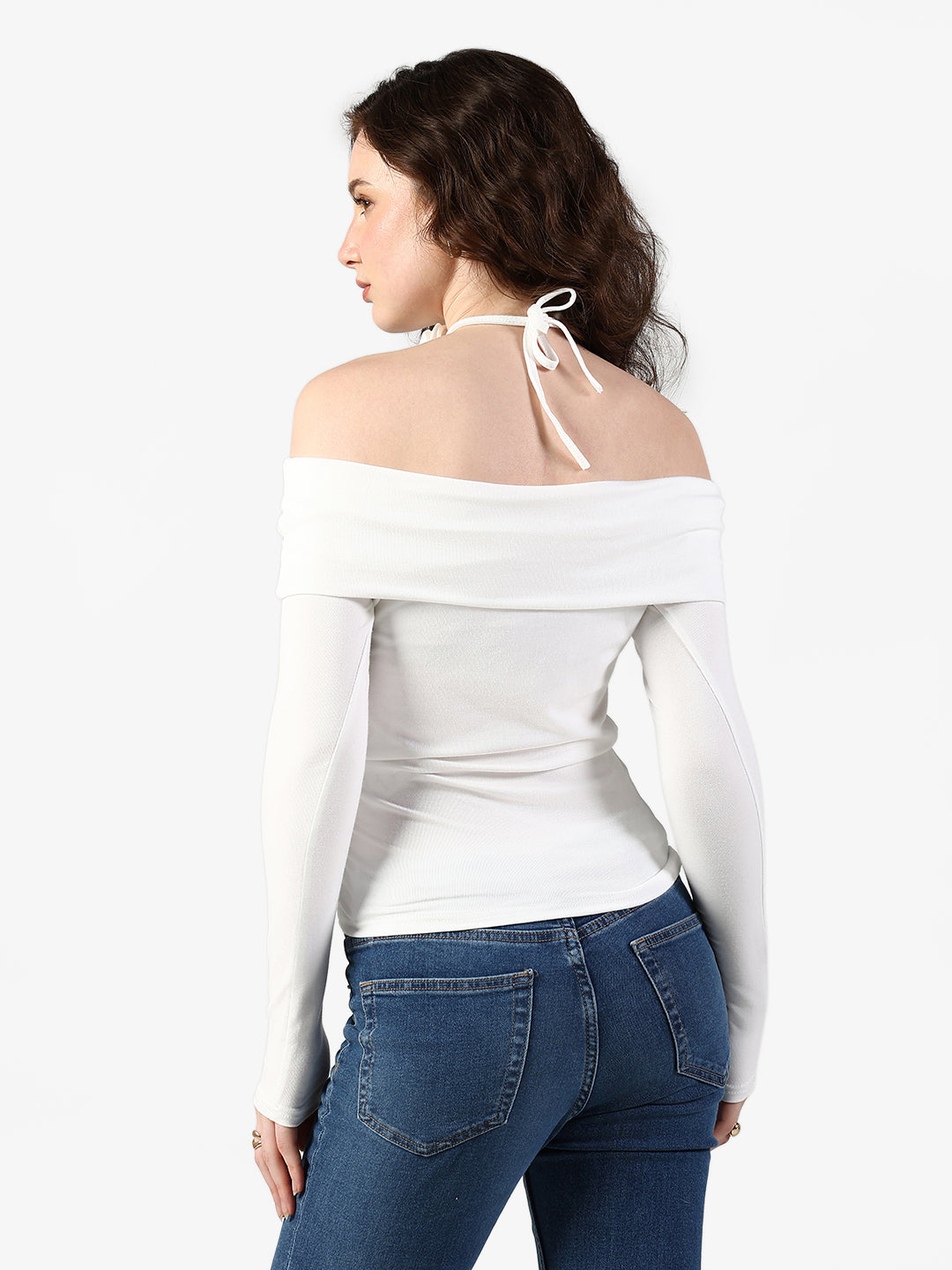 Women's White Off Shoulder Top with Rose Choker Detail