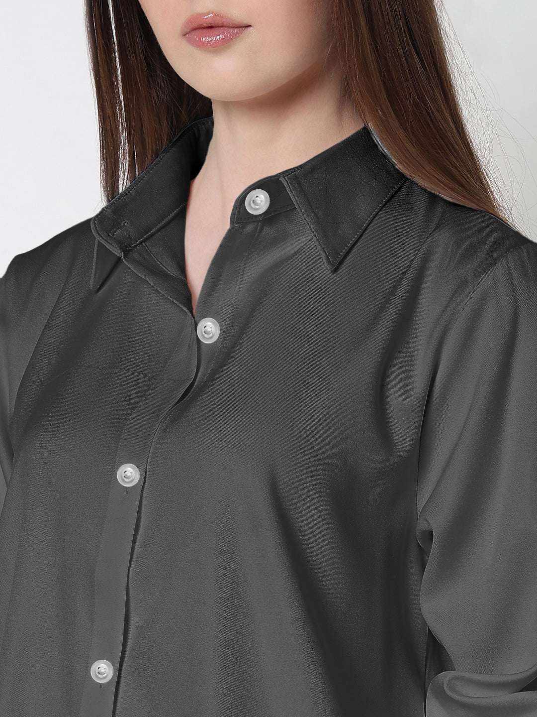 Women’s Grey Long Sleeve Button-Down Relaxed Fit Shirt