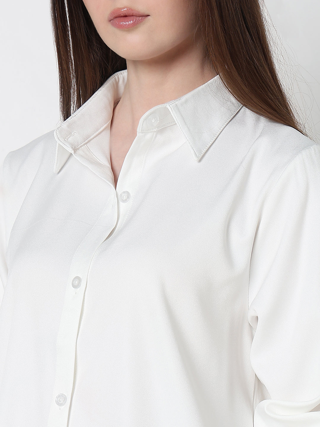 Women's White Long Sleeve Button-Down Relaxed Fit Shirt