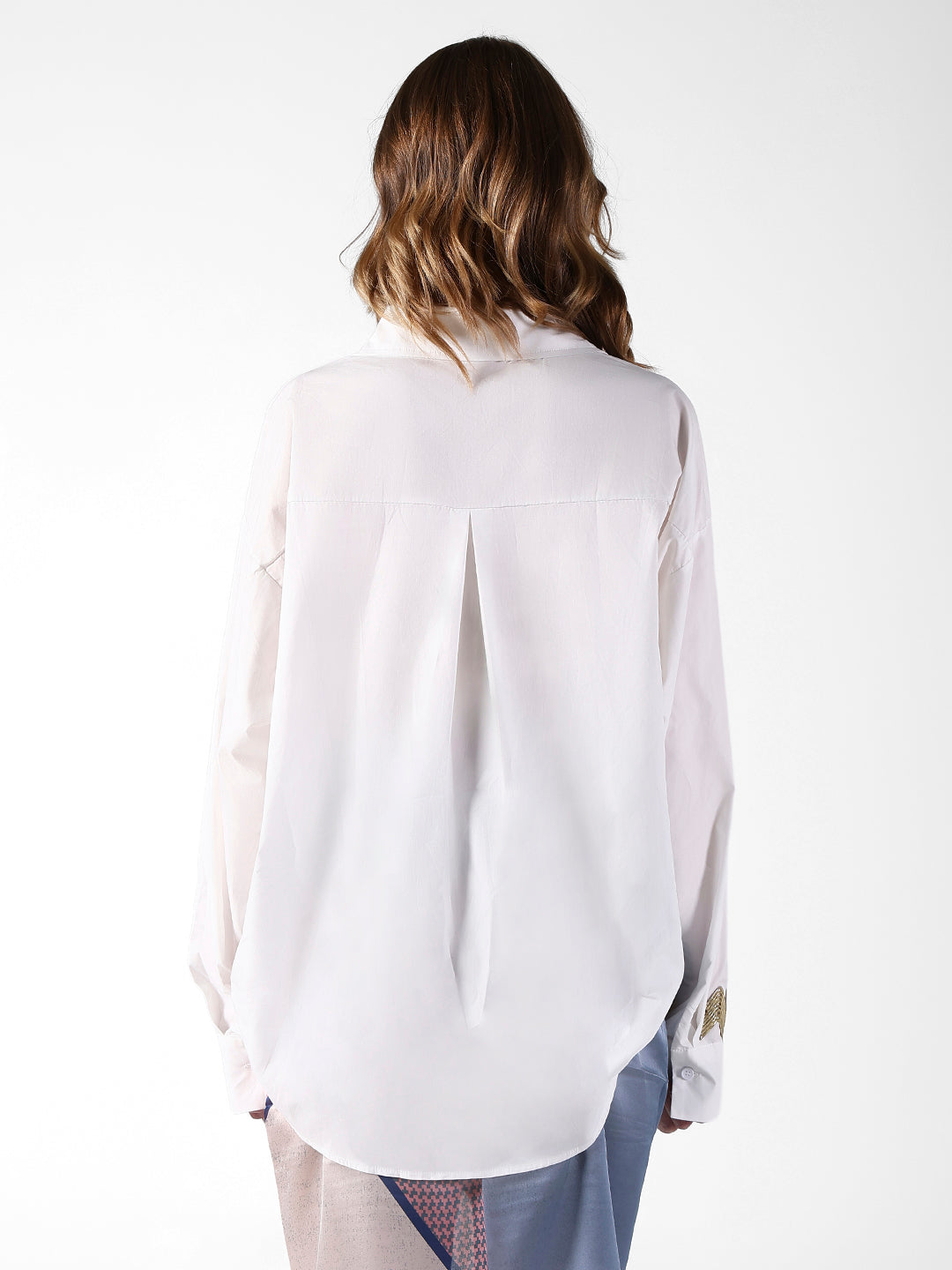 Women's Pearl Evil Eye Embellished White Shirt