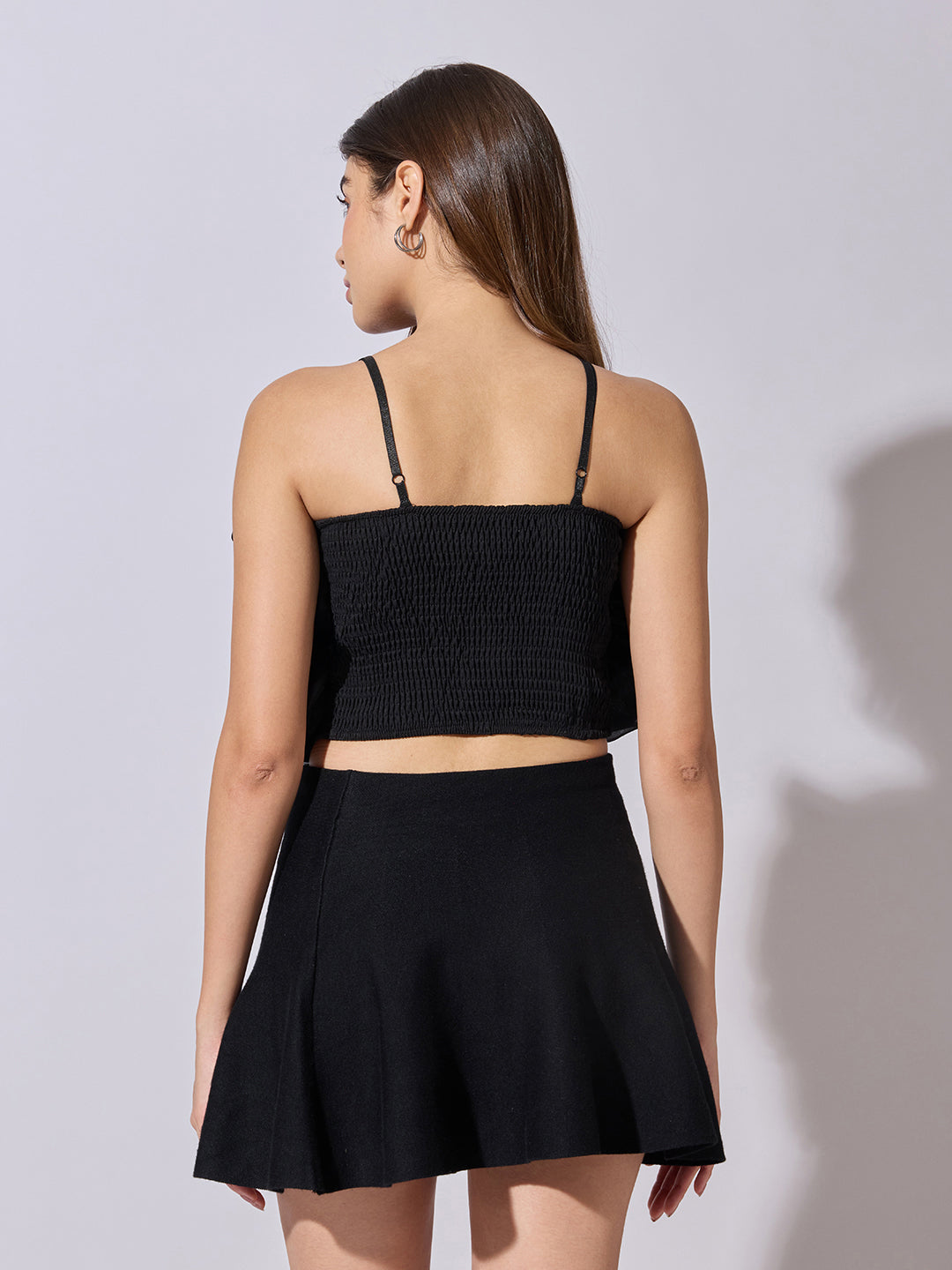 Women's Black Sleeveless Crop Top with 3D Floral Ruffled Detail