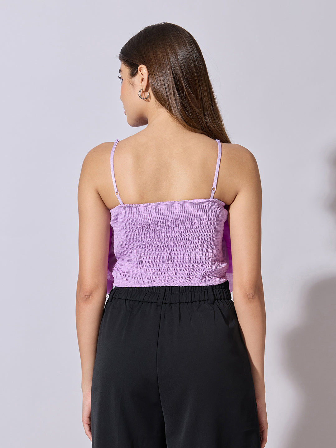 Women's Purple Sleeveless Crop Top with 3D Floral Ruffled Detail