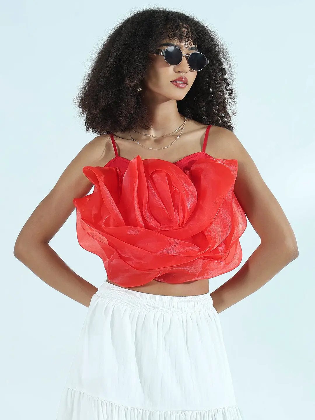 Shop Women's Red Organza Rose Crop Top | Showoffff