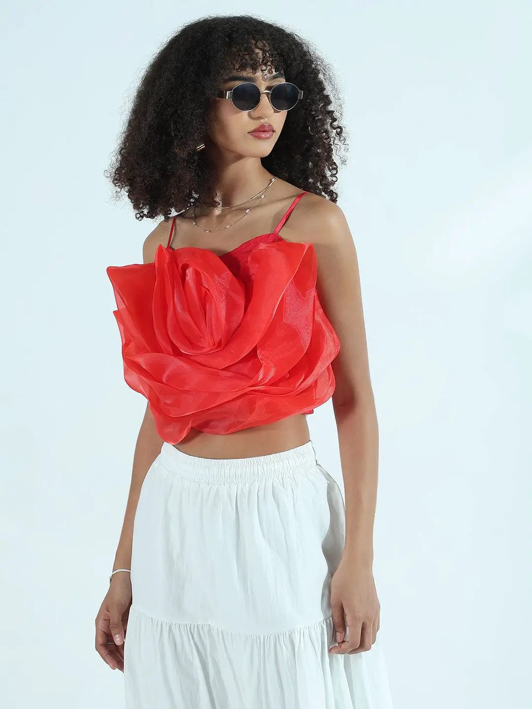 Shop Women's Red Organza Rose Crop Top | Showoffff