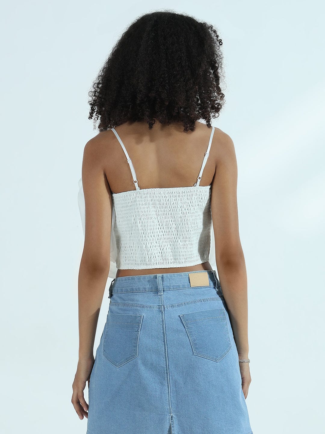 Women's White Organza Rose Crop Top