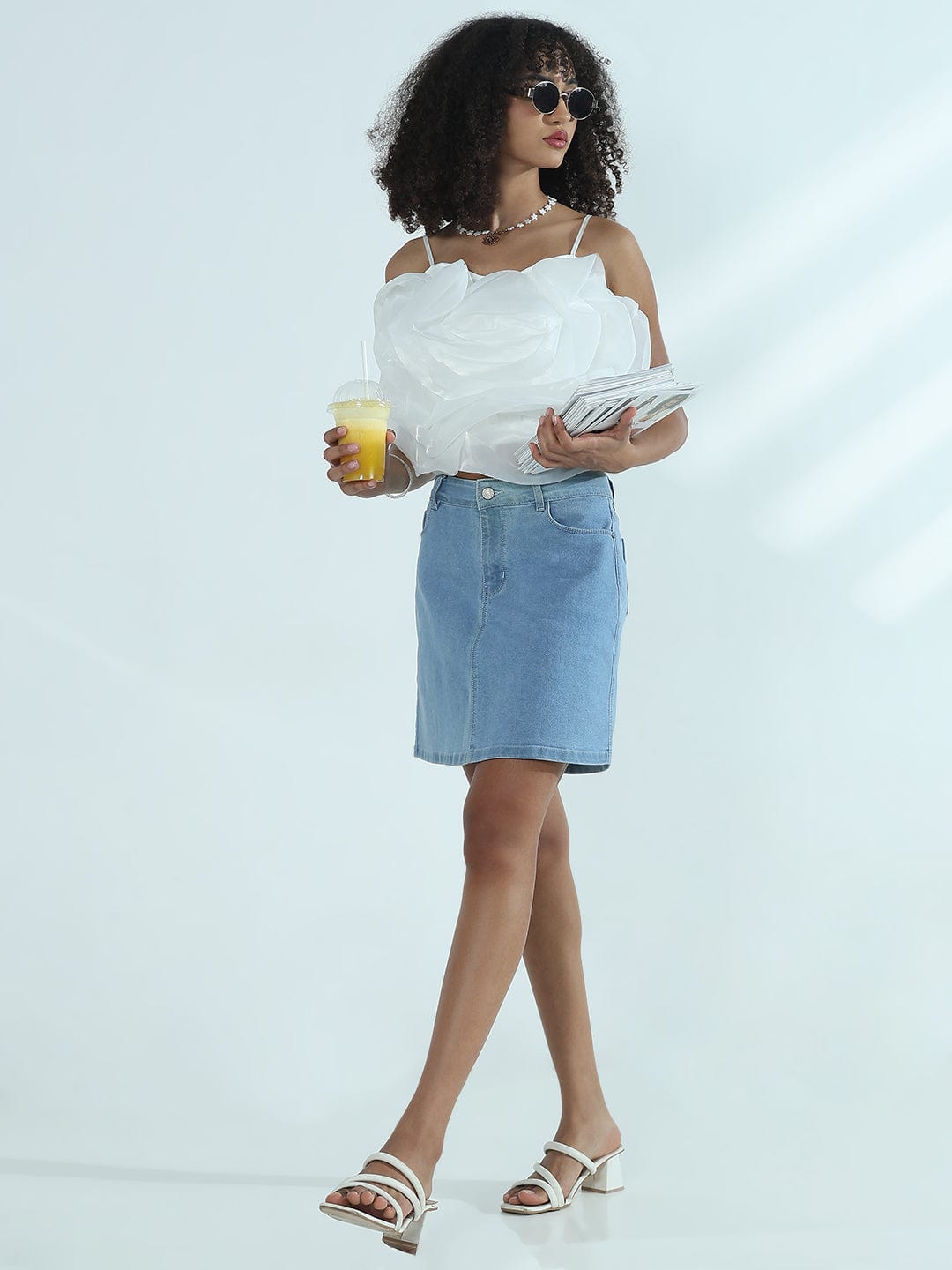 Women's White Organza Rose Crop Top